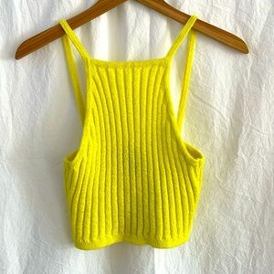 NWT Vintage F21 knit bright yellow halter top size Medium